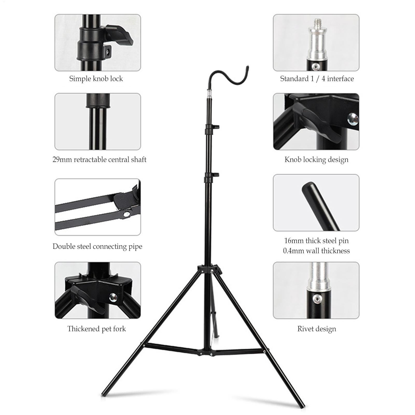 Floor Lamp Tripod - 2m キャンプライトスタンド 折りたたみ式伸縮三脚 調整可能 ポータブル 軽量