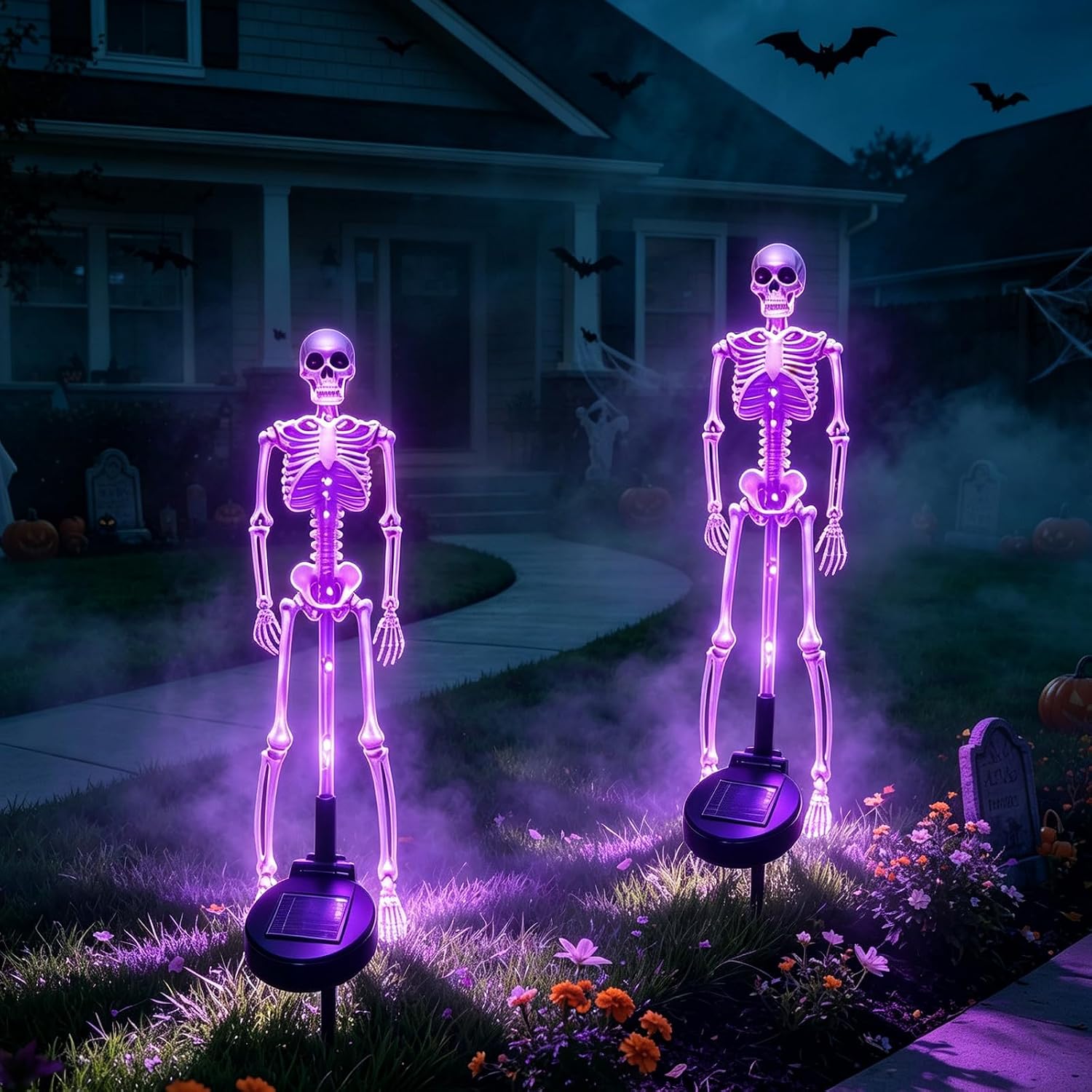 Lighting Decor House - ハロウィンスケルトンステークライト、ソーラー式、庭や芝生、通路、お化け屋敷パーティー用の不気味な光るデコレーション