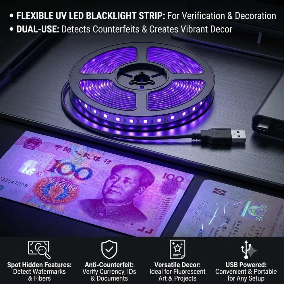 Decor Lighting Hours - UV LEDストリップ SMD2835 DC5V 395-405nm 紫外線パープルブラックライト