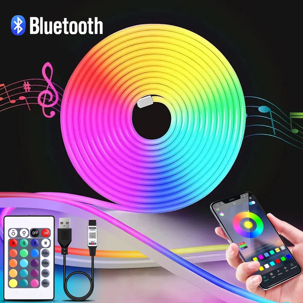 Lighting Decoration Ideas - 1-5m RGB LEDネオンストリップライト 5V USBフレキシブルロープライト アプリリモコン