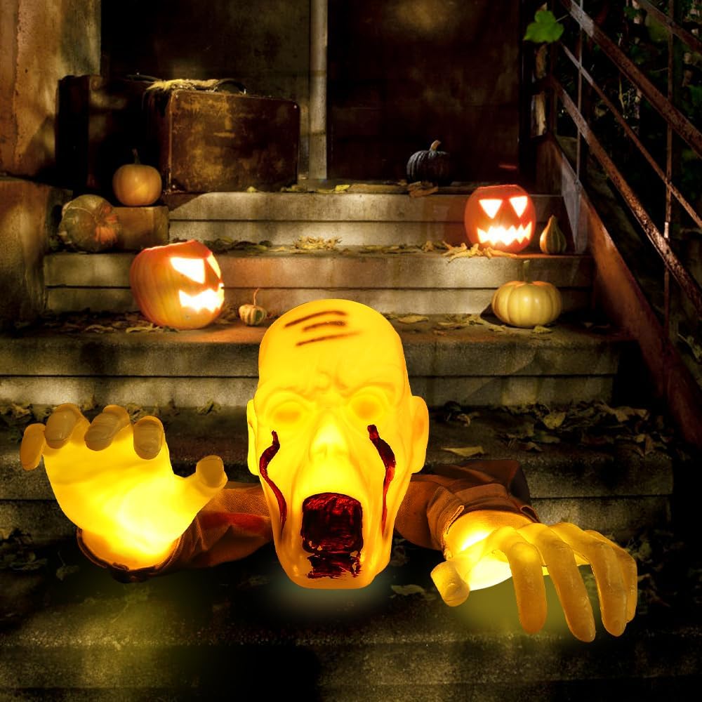 リアルなゾンビ像ハロウィン照明装飾怖い顔腕スケルトン墓地お化 - Lighting Decor House のレビューと価格