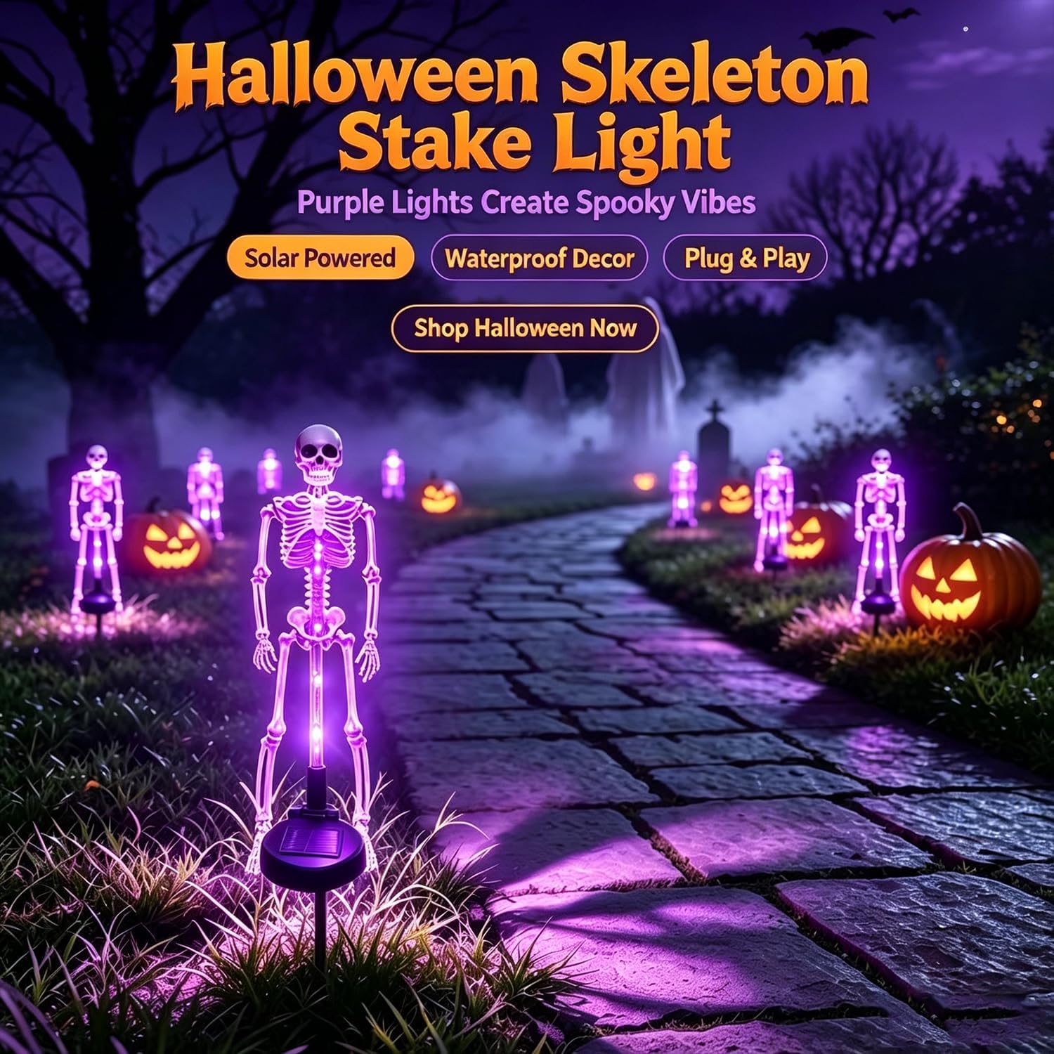 ハロウィンスケルトンステークライト、ソーラー式、庭や芝生、通 - Lighting Decor House のレビューと価格