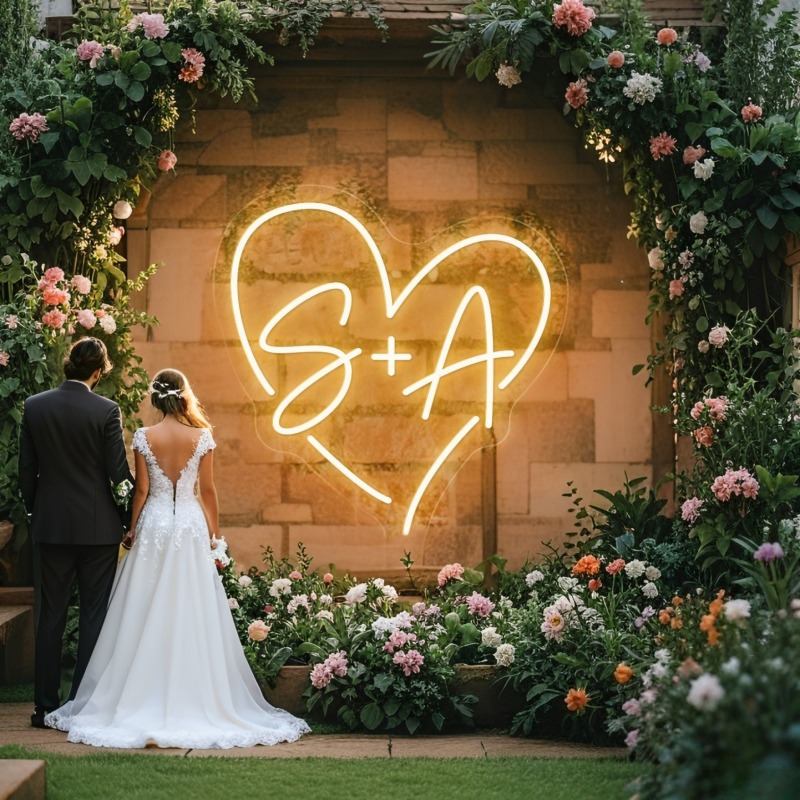 カスタムイニシャルハートLEDネオンサイン、結婚式パーティー - Lighting Decoration Ideas のレビューと価格
