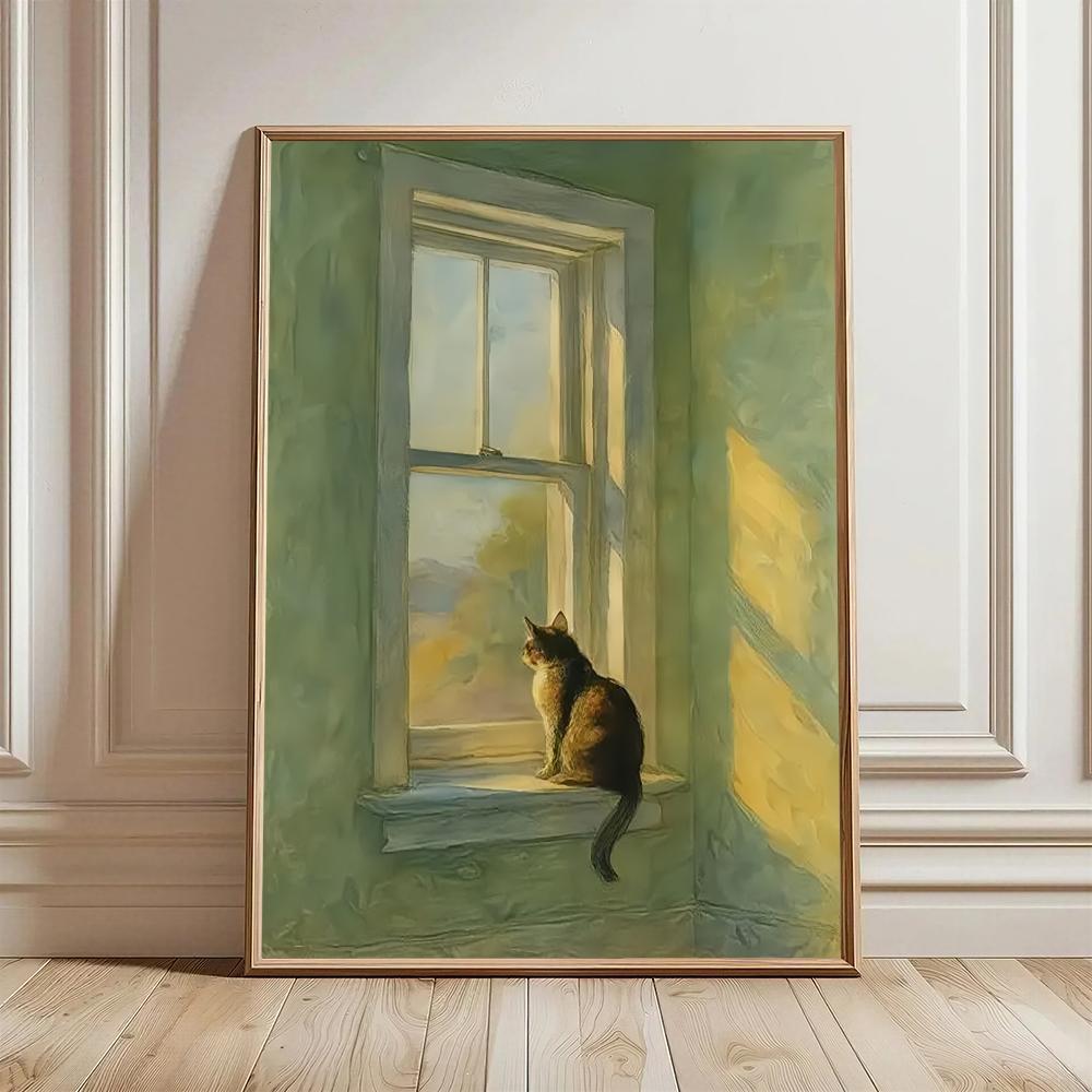 ゴールデンアワーの窓辺の猫 HDウォールアートポスター 夢の - Decor Lighting Hours のレビューと価格