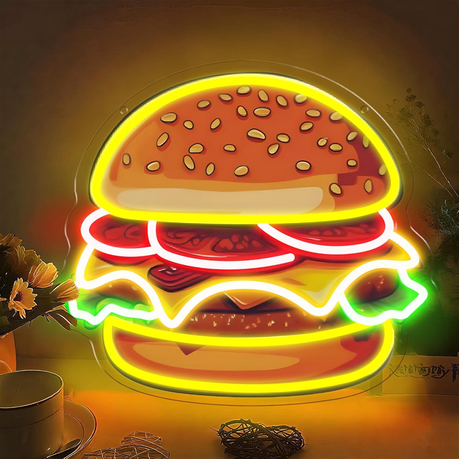 バーガーネオンサインLEDハンバーガーウォールライト、レスト - Lighting Decoration Ideas のレビューと価格