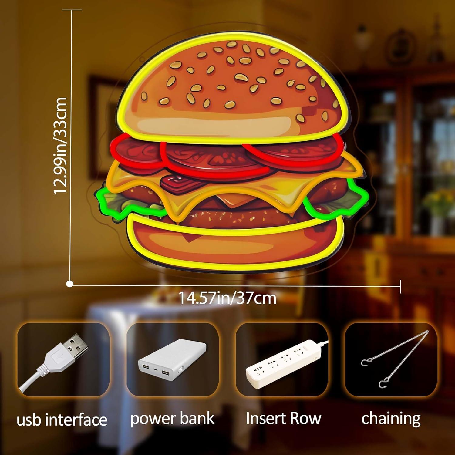 バーガーネオンサインLEDハンバーガーウォールライト、レスト - Lighting Decoration Ideas のレビューと価格