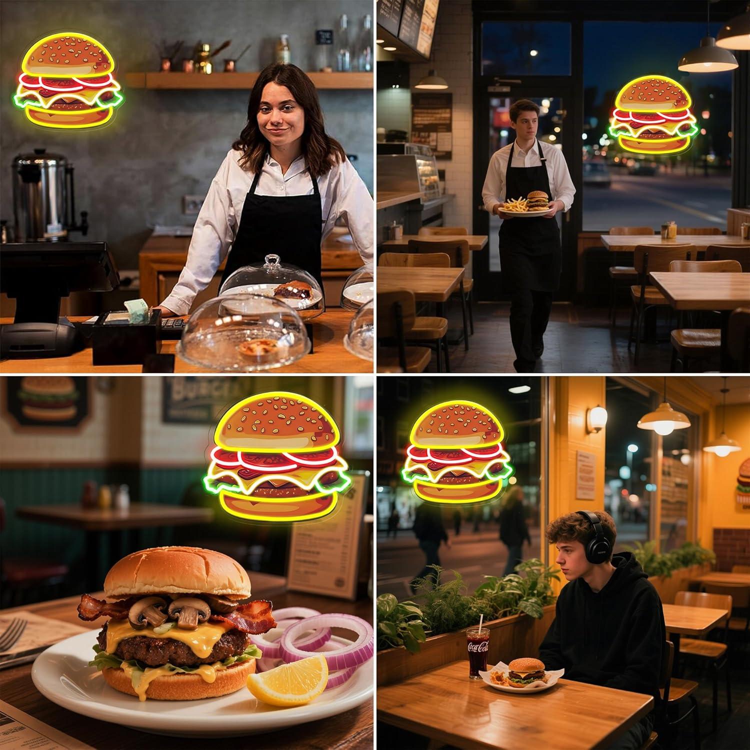 バーガーネオンサインLEDハンバーガーウォールライト、レスト - Lighting Decoration Ideas のレビューと価格